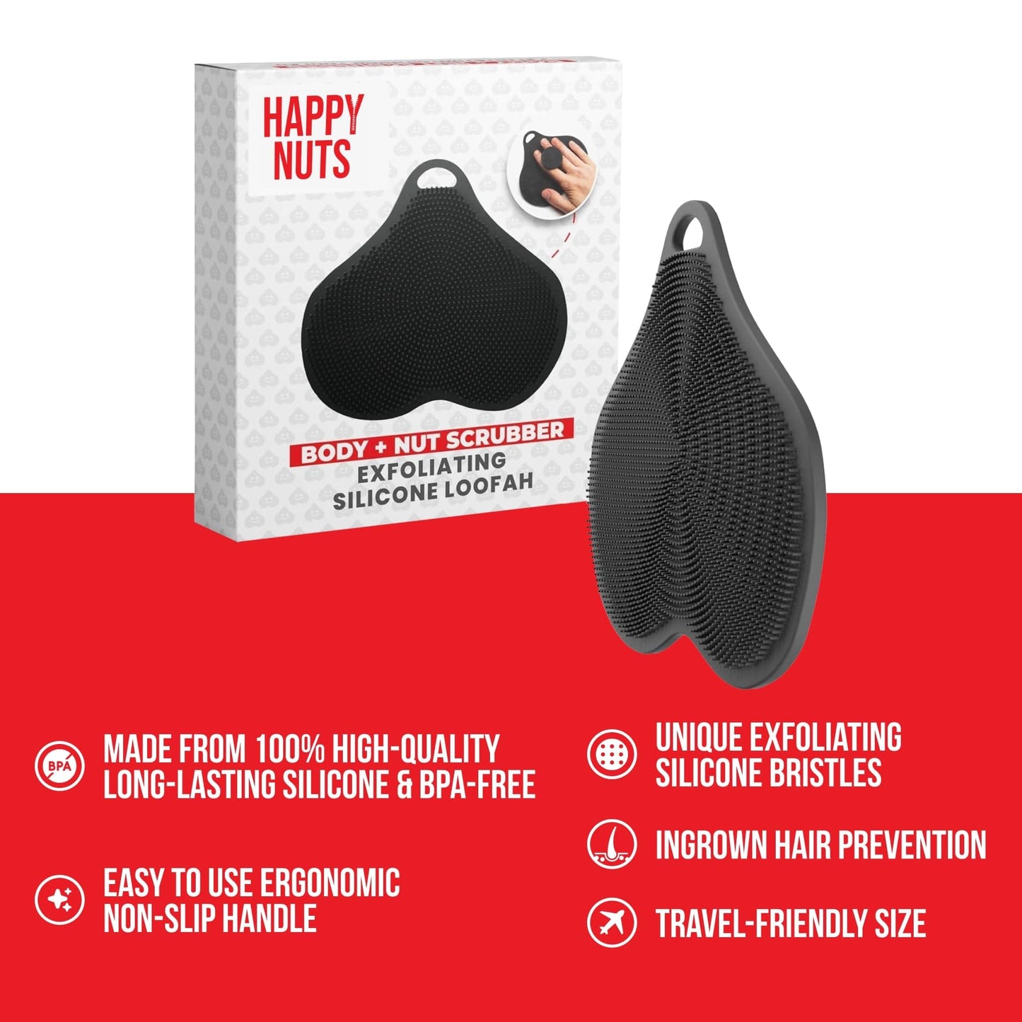 HAPPY NUTS Silicone Body Scrubber, Exfoliating Body Scrubber for Sensitive Skin, Sustainable Shower Scrubber for Body, Silicone Body Brush Beauty & Personal Care HAPPY NUTS