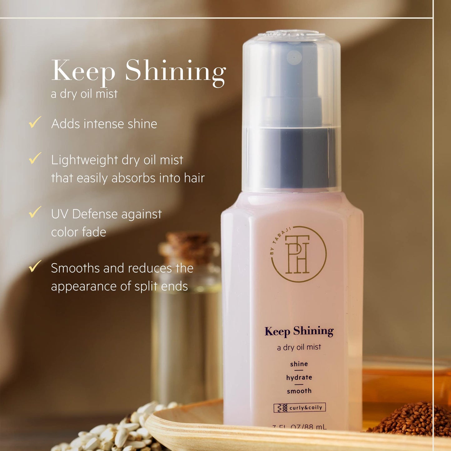 TPH BY TARAJI Keep Shining Dry Oil Mist for Coily & Curly Hair | Protective Gloss & Hair Shine Spray Helps Reduce the Look of Split of Ends | Cruelty Beauty & Personal Care TPH by Taraji