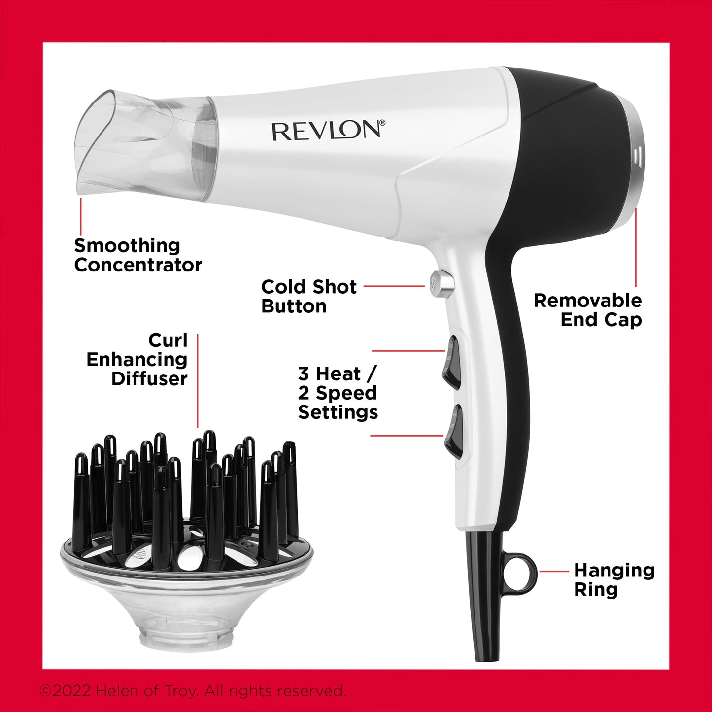 REVLON Volume Booster, Hair Dryer with Curl Enhancing Diffuser | Increase Volume, Decrease Frizz and Damage, Fast Drying, 1875 Watts (White) Beauty & Personal Care REVLON