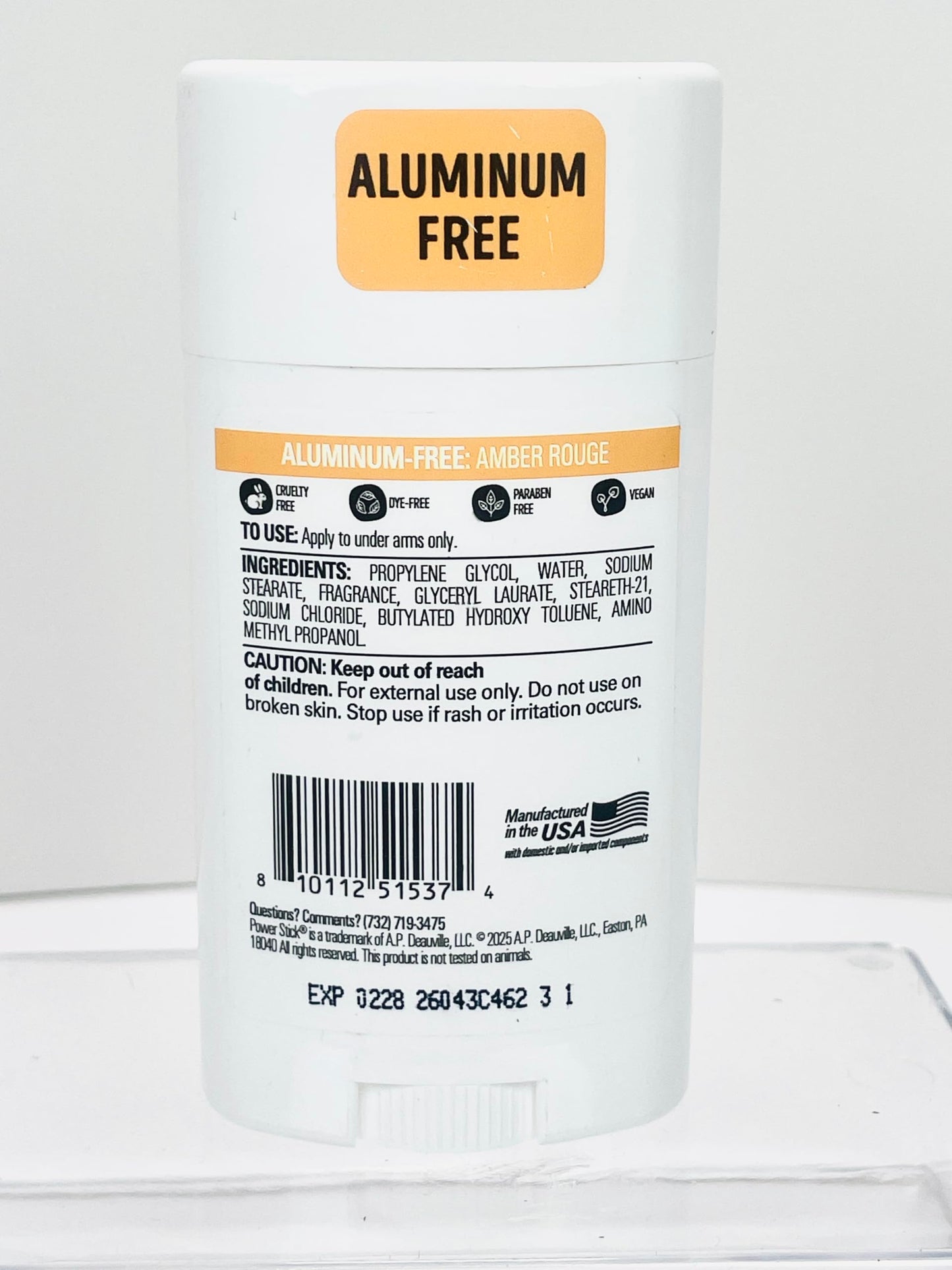 Power Stick for Her Aluminum-Free Deodorant, Amber Rouge, with Notes of Jasmine, Saffron & Amberwood, 2.25 oz Beauty and Personal Care Power Stick