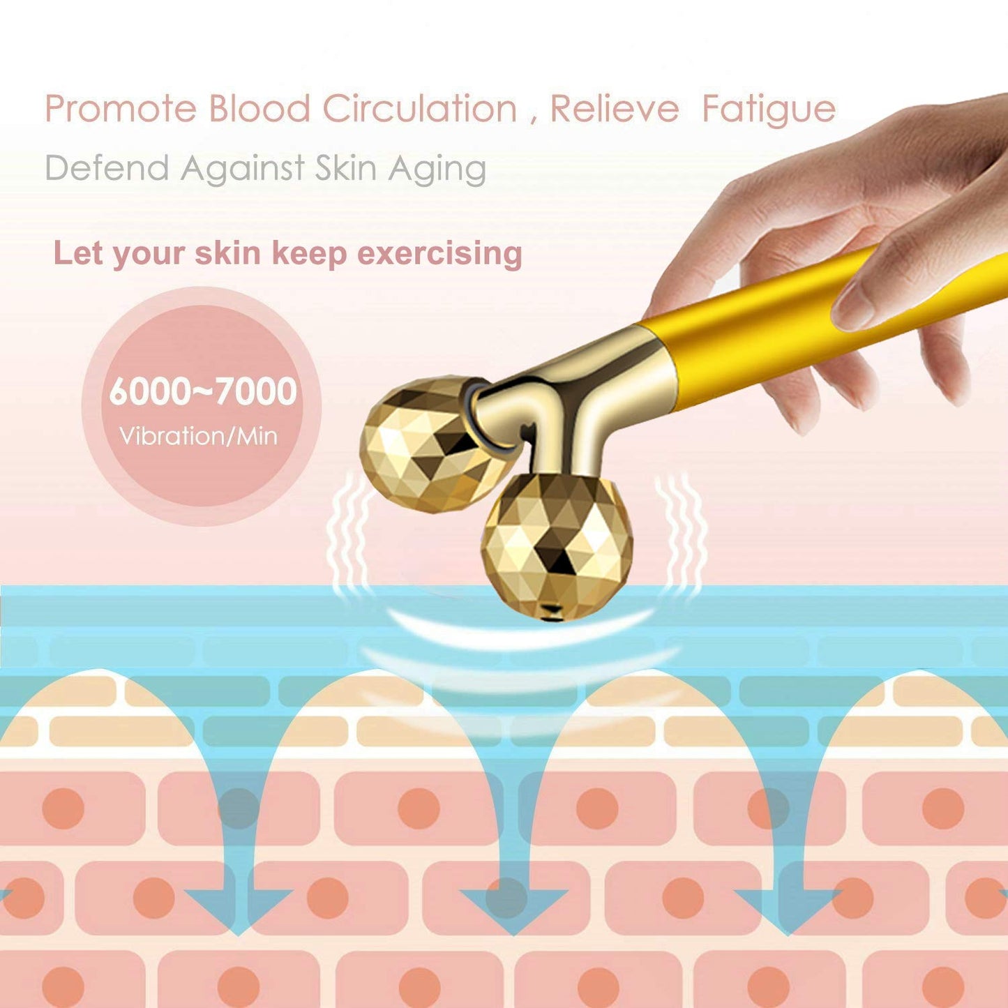 Amirce Face Massager Roller Golden 3D Roller Electric Facial Roller and T Shape Facial Roller Massager Kit Face Rollers Beauty & Personal Care Amirce