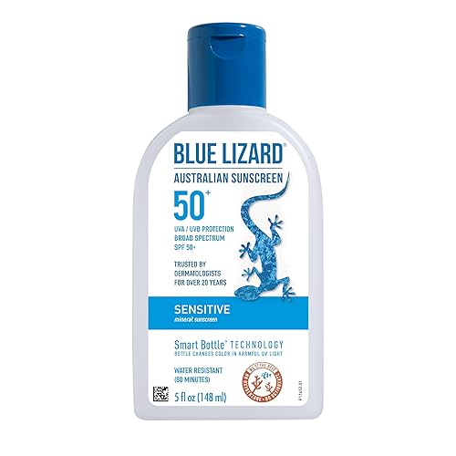 BLUE LIZARD Sensitive Mineral Sunscreen with Zinc Oxide, SPF 50+, Water Resistant, UVA/UVB Protection with Smart Bottle Technology - Fragrance Free, 5 Beauty & Personal Care BLUE LIZARD