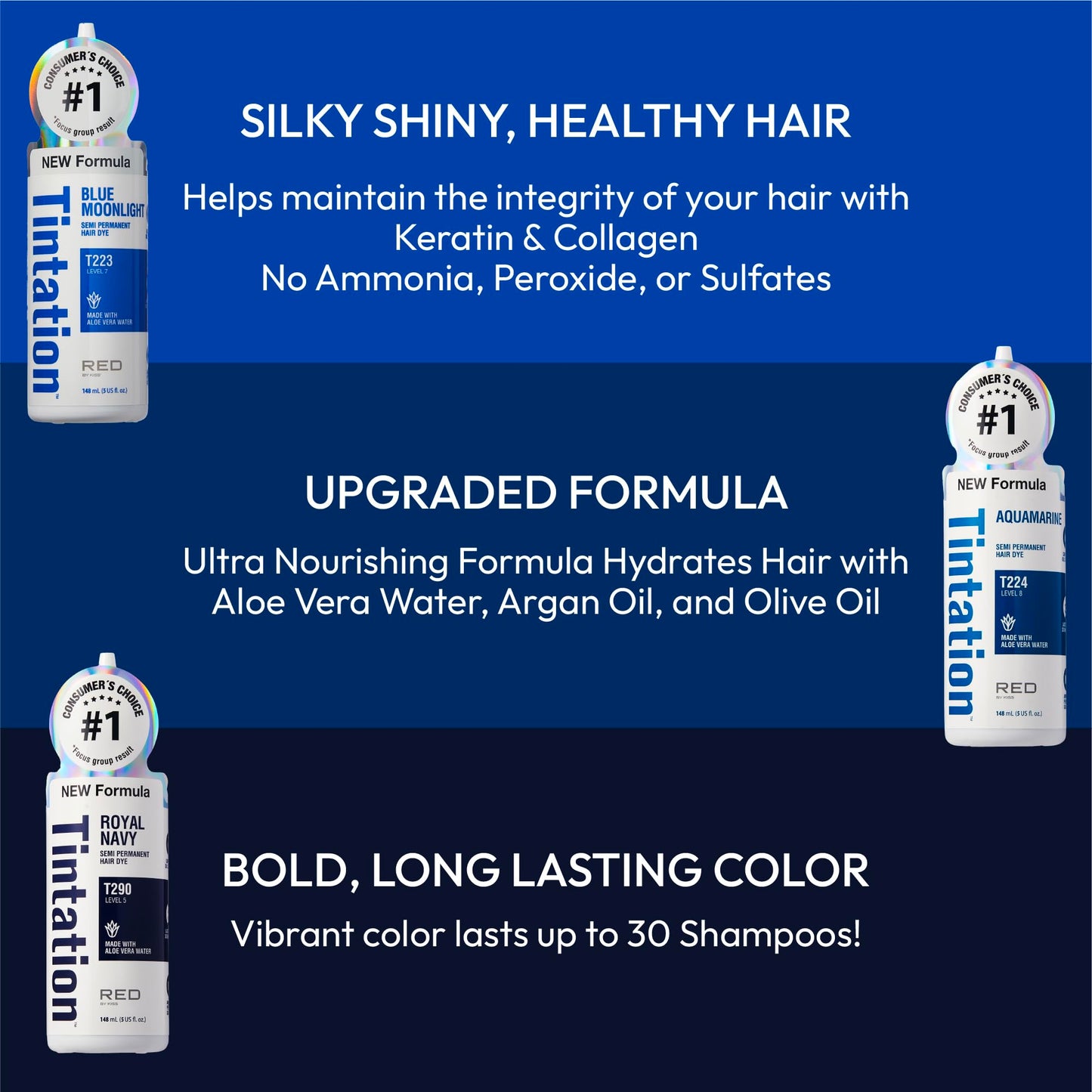 Red by Kiss Tintation Semi-Permanent Hair Color, Aloe Vera Water Based, Argan Oil, Olive Oil, Collagen & Keratin, Long-Lasting Color Dye (Aquamarine Beauty & Personal Care Red By Kiss