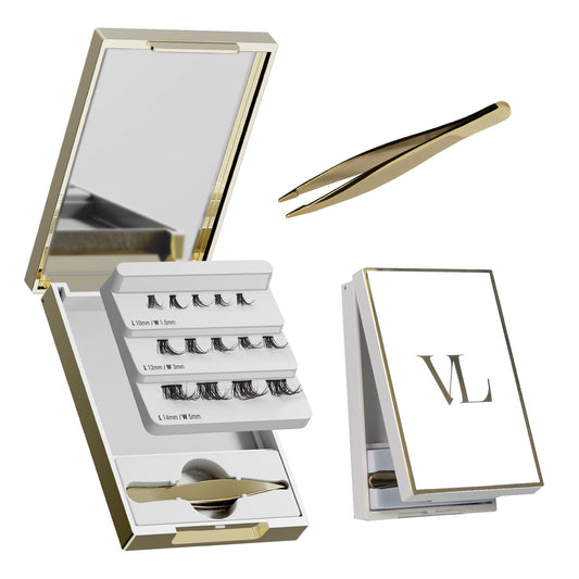 VLuxe Mini Lash Palette with Mirror & Tweezer Applicator, Luxury Lash Cluster Organizer Holder for Eyelash Extension & Fake Lash, Travel Storage Case