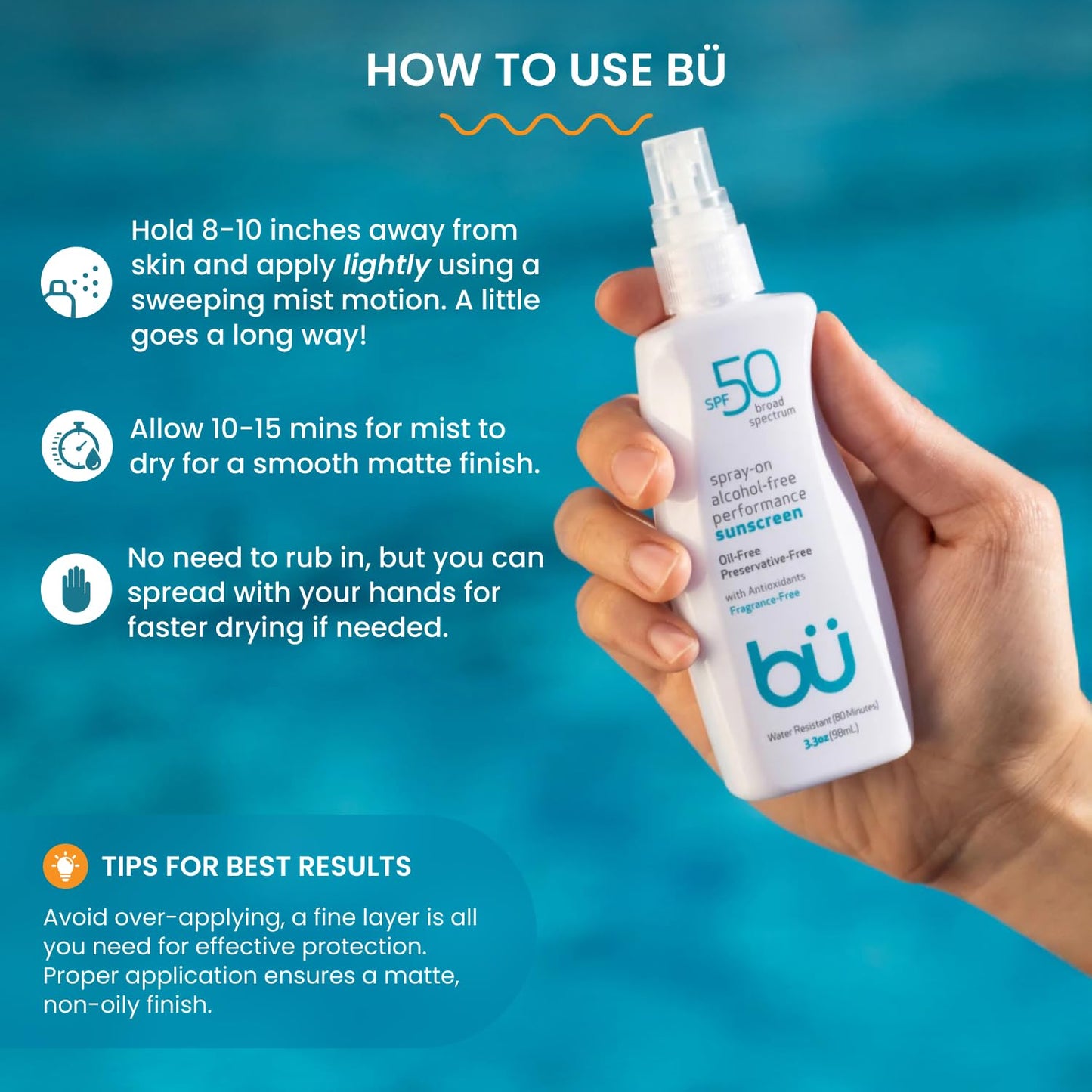 BU SPF 50 Sunscreen Spray 3.3 oz – Face & Body Sunblock for Sensitive Skin, Fragrance-Free, Clear, Non-Greasy, Water-Resistant Protection Beauty & Personal Care bü