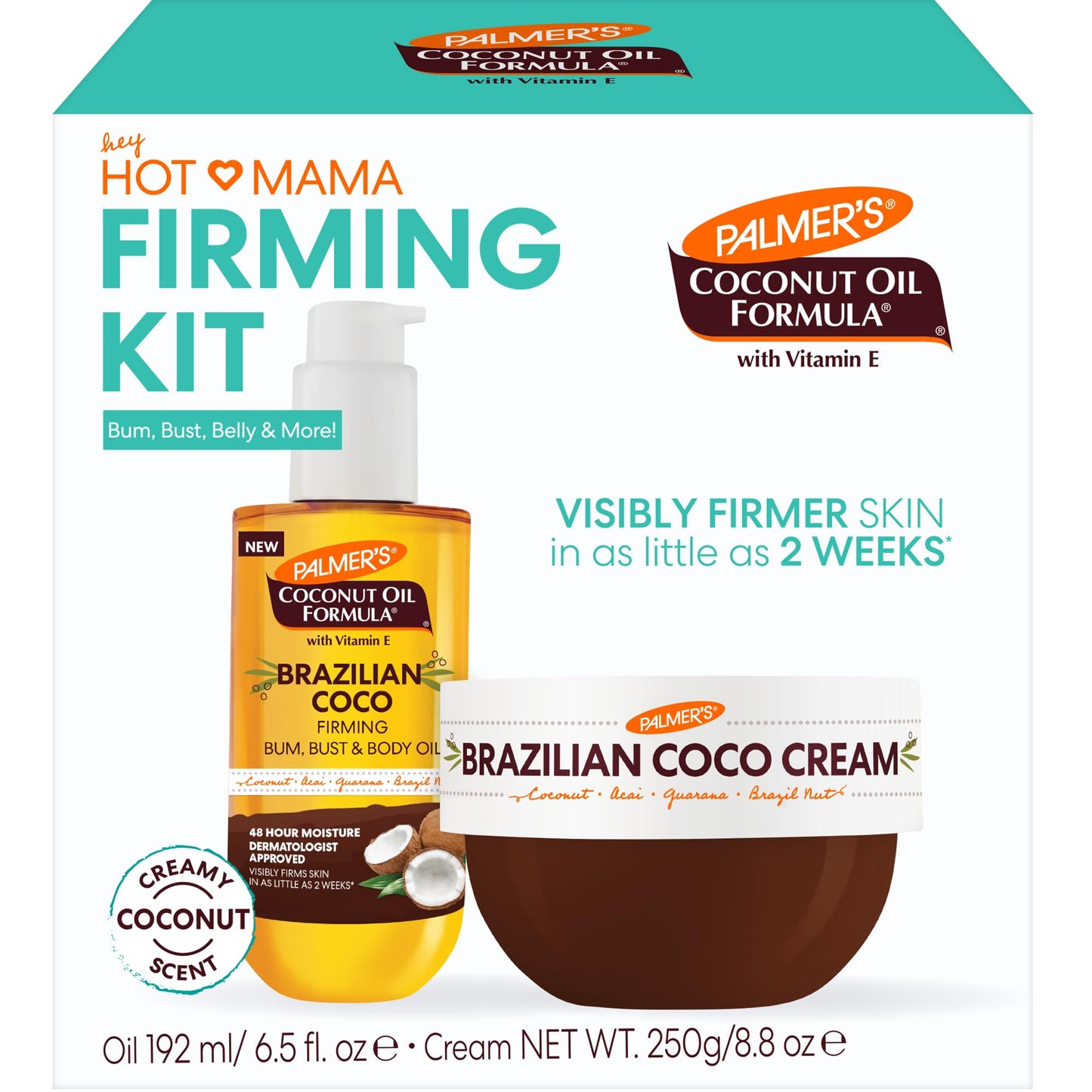Palmer's Brazilian Coco Hot Mama Firming Kit, Coconut Oil Formula Skin Care Duo with Firming Body Cream (8.8 Oz) + Body Oil (6.6 Fl Oz) Helps Tone Beauty & Personal Care Palmer's