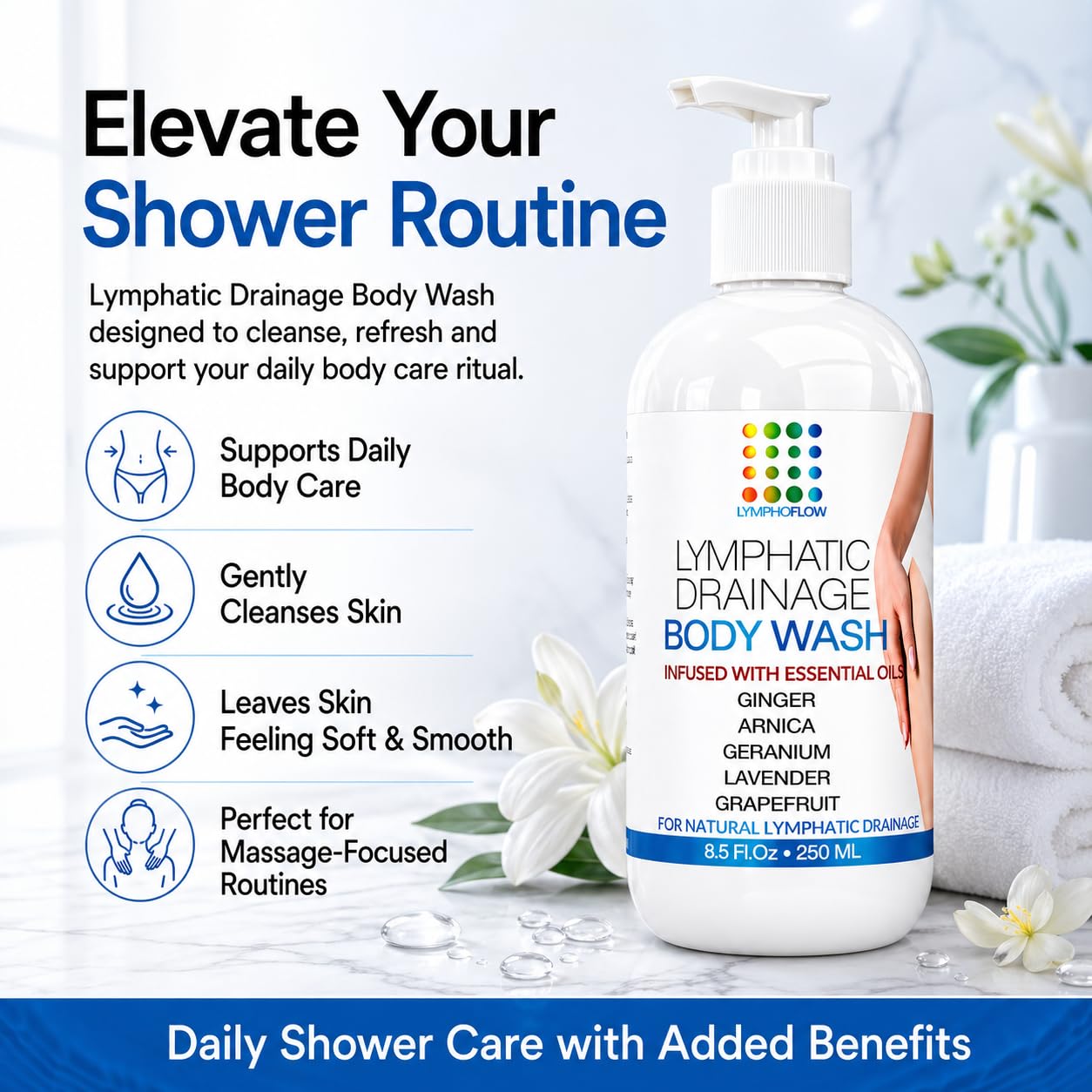 Bruizex Lymphatic Drainage Body Wash - Natural Herbal Shower Gel - for Healthy Lymph Flow & Body Detox, Post Manual or Tool Lymphatic Massage, Post Beauty & Personal Care Bruizex
