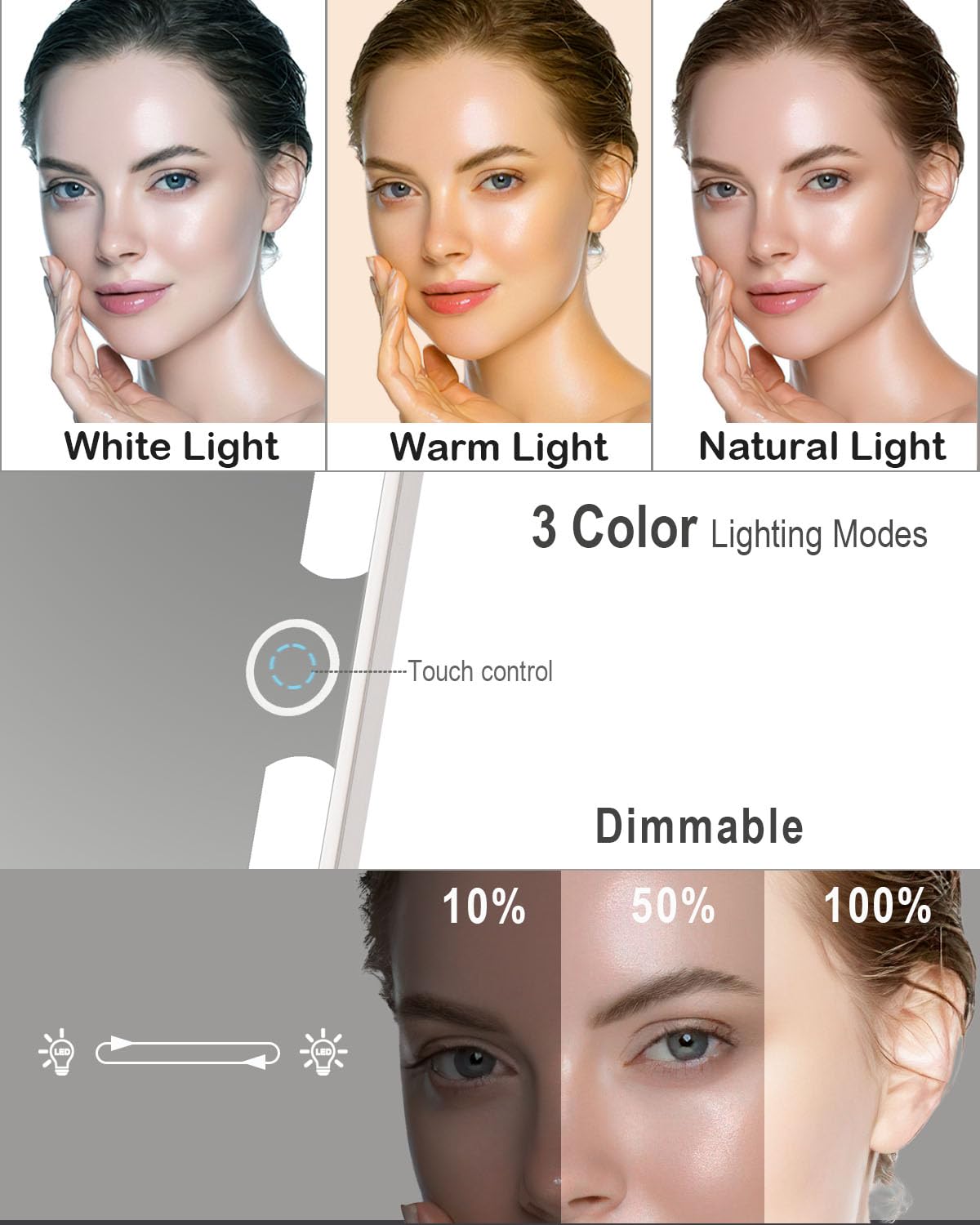 LUKYMIRO Rechargeable Travel Makeup Mirror with Lights, Portable Lighted Regular Mirror with Small 10X Magnification, 70 LEDs 3 Color Dimmable Beauty & Personal Care LUKYMIRO