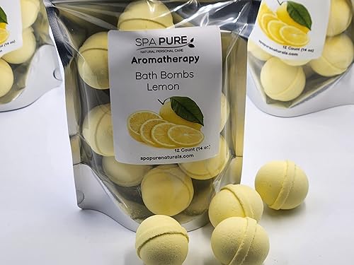 Essential Oil Bath Bombs - USA Made with Coconut Milk & Shea Butter - for a Luxurious at Home Spa Bath (12 Count) Pack of 1 (Lemon) Beauty & Personal Care Spa Pure