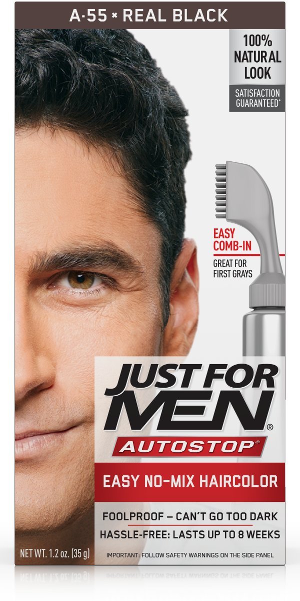 Just For Men Easy Comb-In Color Mens Hair Dye, Easy No Mix Application with Comb Applicator - Real Black, A-55, Pack of 1