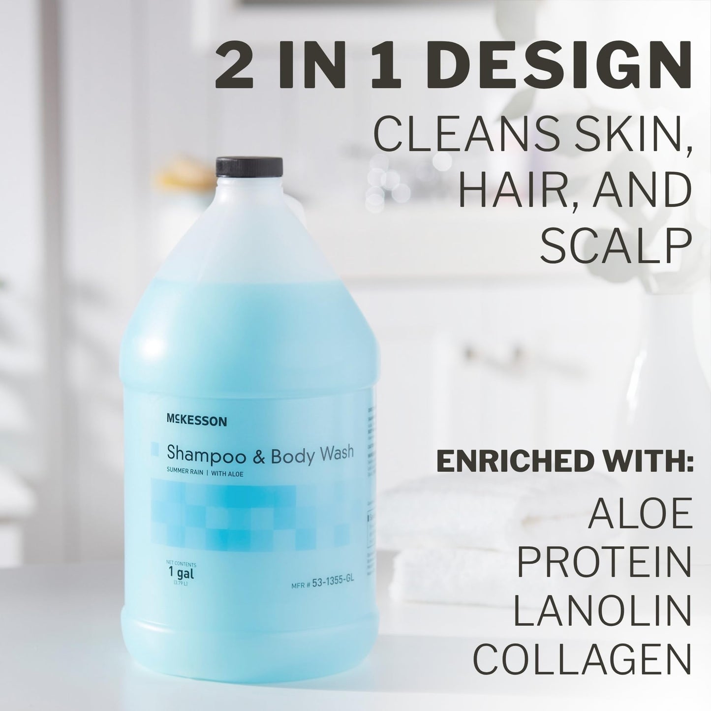 McKesson Body Wash and Shampoo [4 Count] - 1 Gallon Bulk Refill Full Body Wash with Aloe, Summer Rain Scent - Sensitive Skin & Hair 2?in?1 Beauty & Personal Care McKesson
