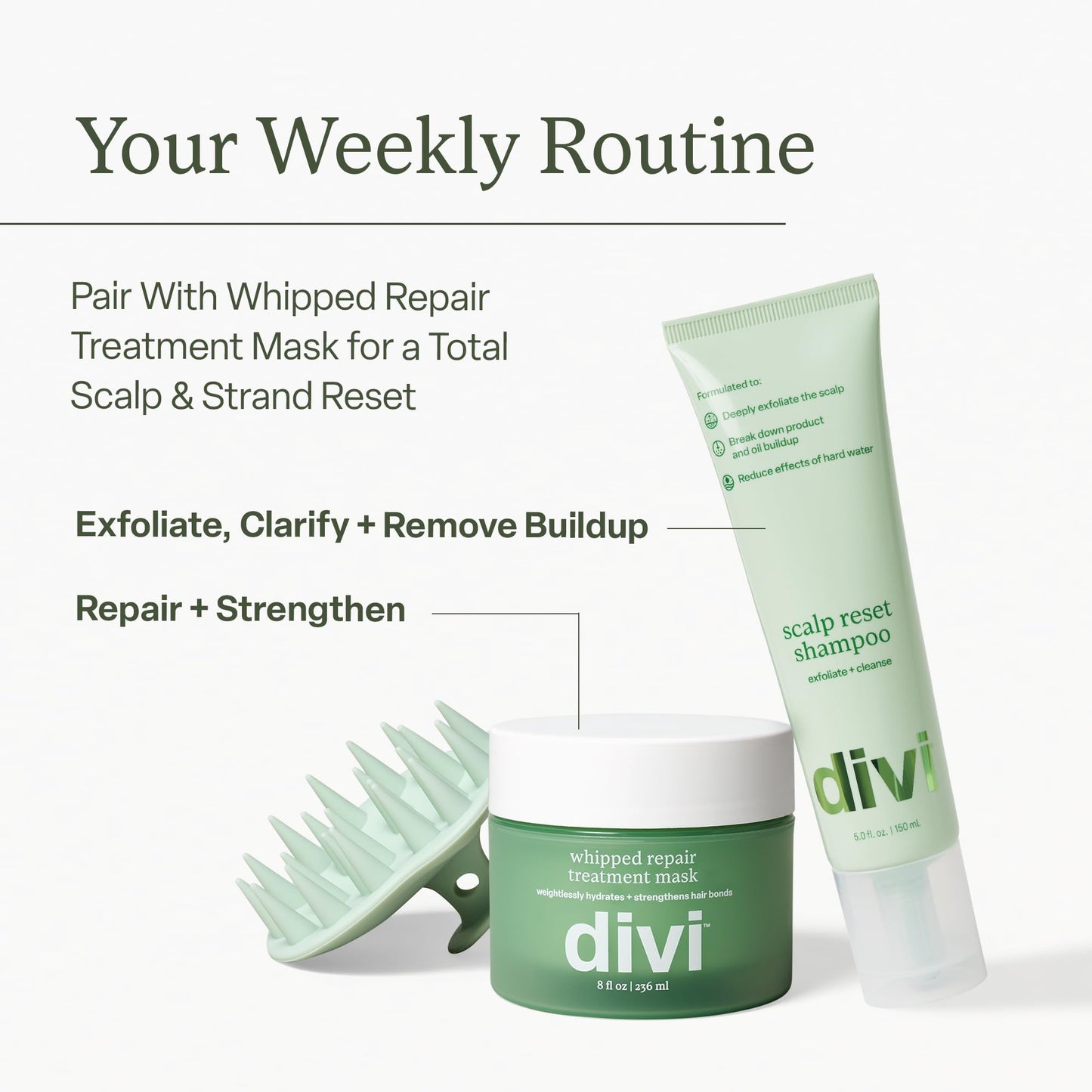 Divi Clarifying Scalp Reset Shampoo and Whipped Repair Treatment Mask Set, Deep Cleansing, Oil Control, Bond Repair, Full Size, 2 Piece Set Beauty & Personal Care divi