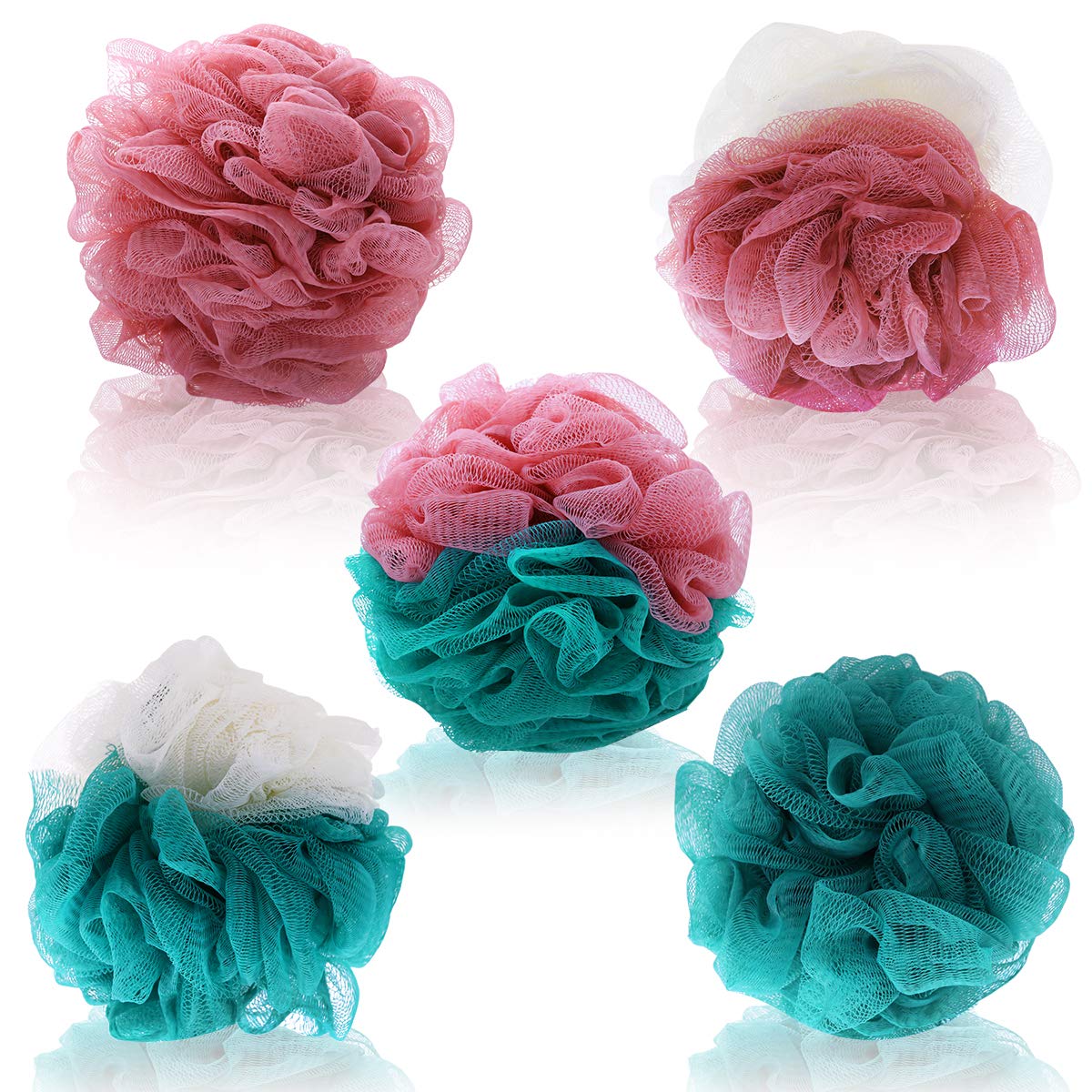 Loofah Bath Shower Sponge Pouf, Mesh Pouf Shower Ball Mesh Bath Sponge Large Size (5 Pack) Beauty and Personal Care FRCOLOR
