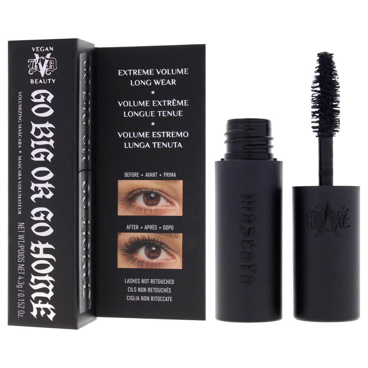 KVD Mini Go Big or Go Home Mascara - Trooper Black - Satin Black, Extreme Vegan Volume, Smooth Glide, Ultra?Black Long?Wear Formula, Fluffy Full Lash