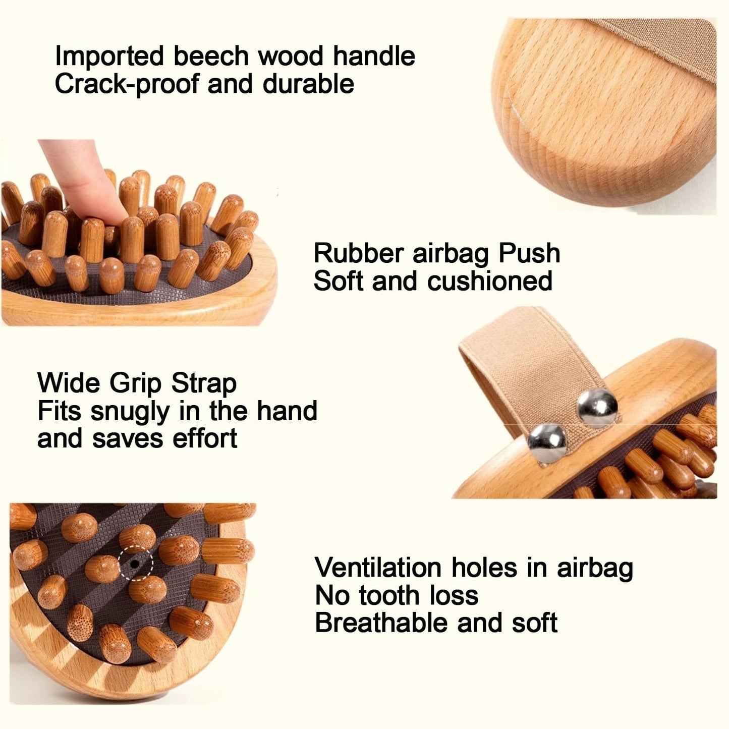 TTOBHF Wood Therapy Massage Tools Body Comb Relaxation Spa Meridian Pressure Brush Anti Cellulite Stress Relief, Handhold Airbag Portable Massage Beauty and Personal Care TTOBHF