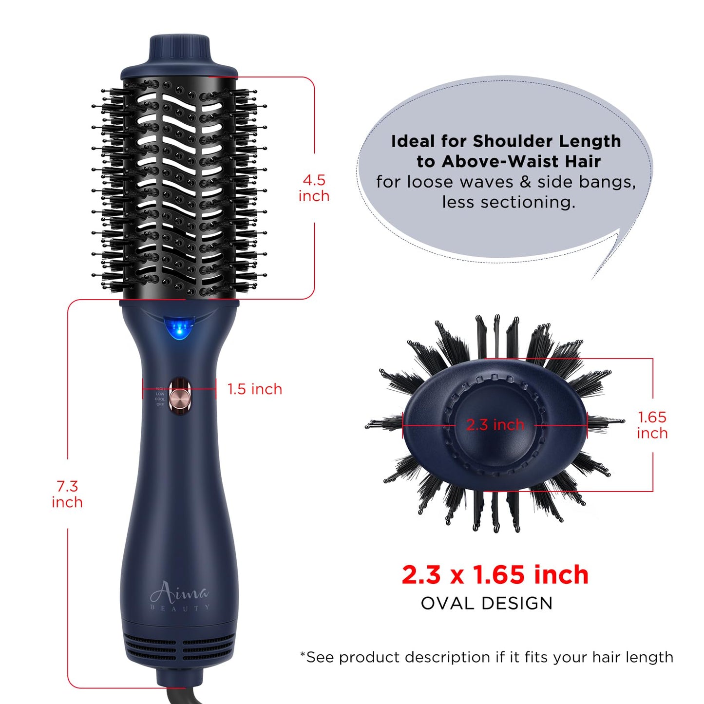 One Step Hair Dryer & Volumizing Brush, Aima Beauty Hair Styling Tool - Ceramic Straightener, Curler, Hot Air Styler & Ionic Salon Brush, Prussian Beauty & Personal Care Aima Beauty
