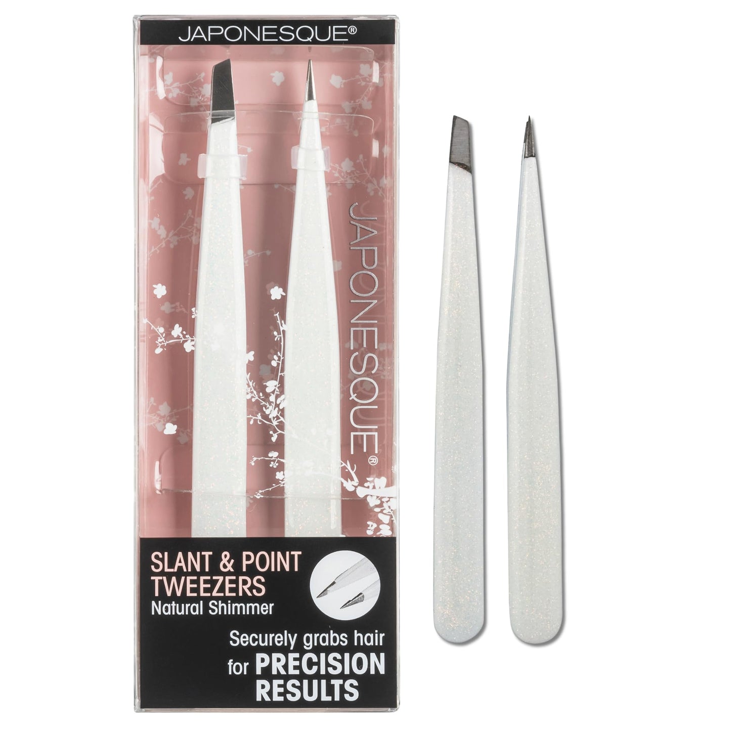 JAPONESQUE Pointed & Slant Tweezers Natural Shimmer Set, Precision Crafted, Hand Sharpened Tips for Shaping and Defining Brows Beauty and Personal Care JAPONESQUE