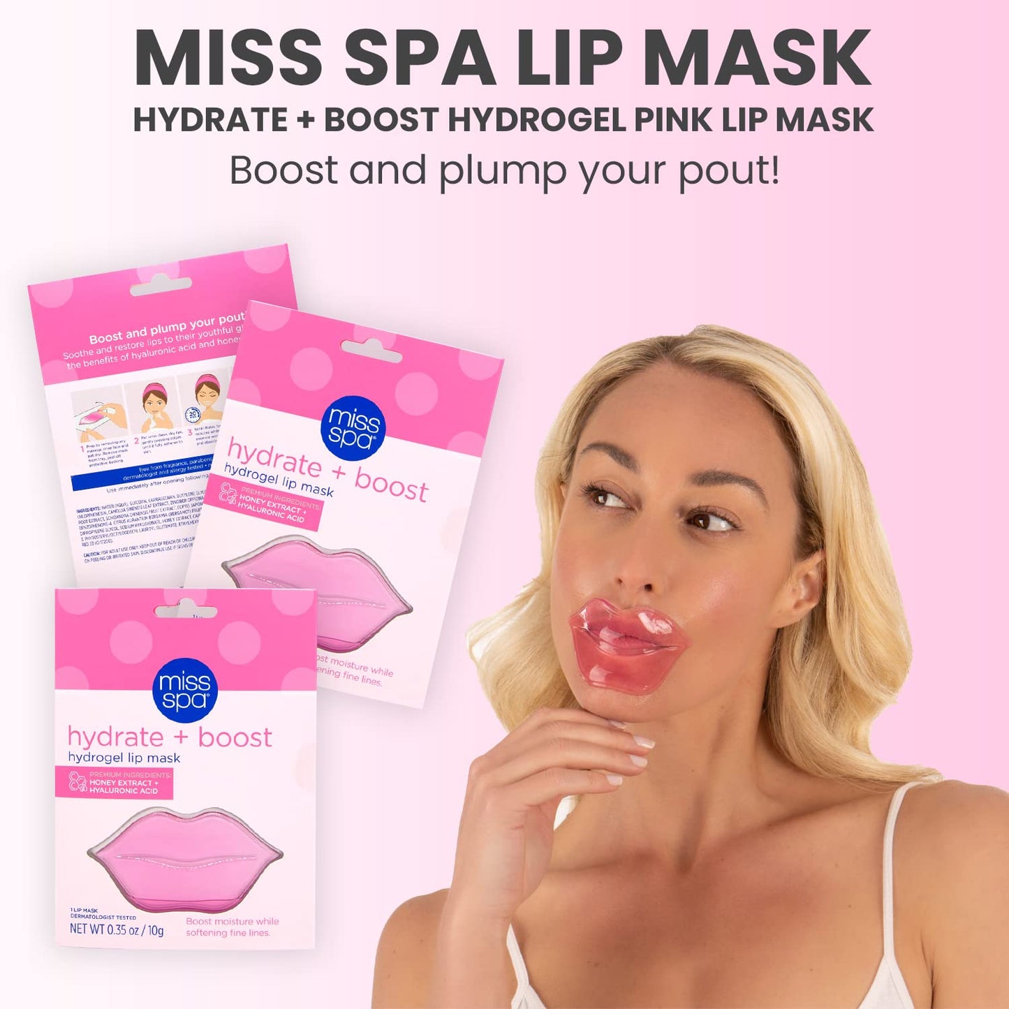 MISS SPA Lip Mask, Hydrate Boost Hydrogel Pink Lip Mask, Sooth Restore Lips, Lip Plumper, Moisturizing And Reducing Fine Lines, Anti-Aging Face Mask Beauty & Personal Care MISS SPA