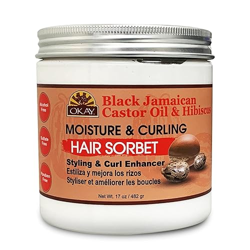 OKAY Black Jamaican Castor Oil & Hibiscus Moisture & Curling Sorbet - Castor Oil Hair Pomade for Men & Women, Moisturize Dry Scalp with Natural Aloe Beauty & Personal Care OKAY