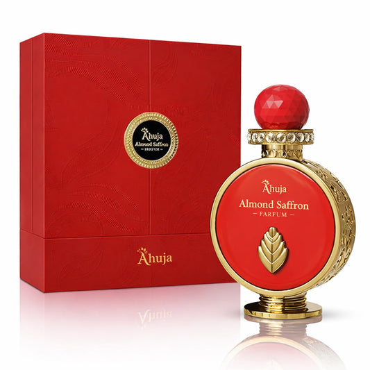 AHUJA Almond Saffron - 3.4 oz Parfum | Unisex Warm Floral Saffron Scent | 30% Long Lasting Oil | Saffron, Jasmine, Orange Blossom, Rose, Ambergris Beauty & Personal Care AHUJA