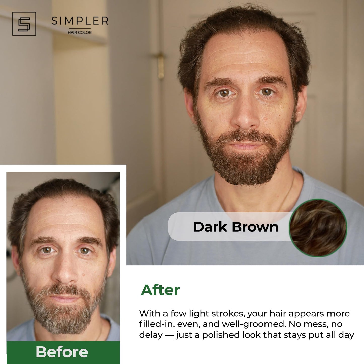 Simpler Hair Color Touch Up Temporary Beard Dye for Men for Gray Hair Coverage - Natural, Clean Ingredients - Hypoallergenic Reusable Instant Beard Beauty & Personal Care SIMPLER HAIR COLOR