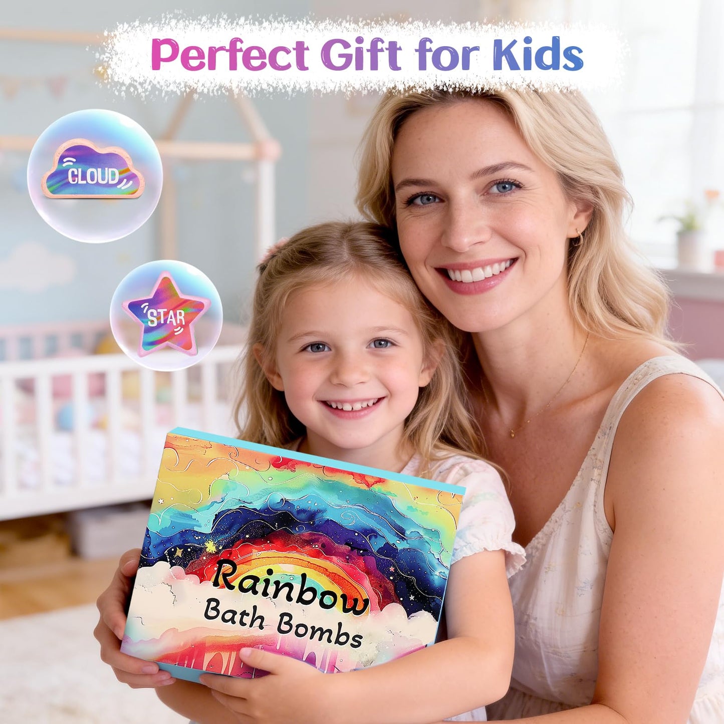 Rainbow Bath Bombs for Kids - 4 Pcs Handmade Kid Bath Bombs, Birthday Gifts for Kids Girls, Bubble Bath Beauty and Personal Care AWKUWA