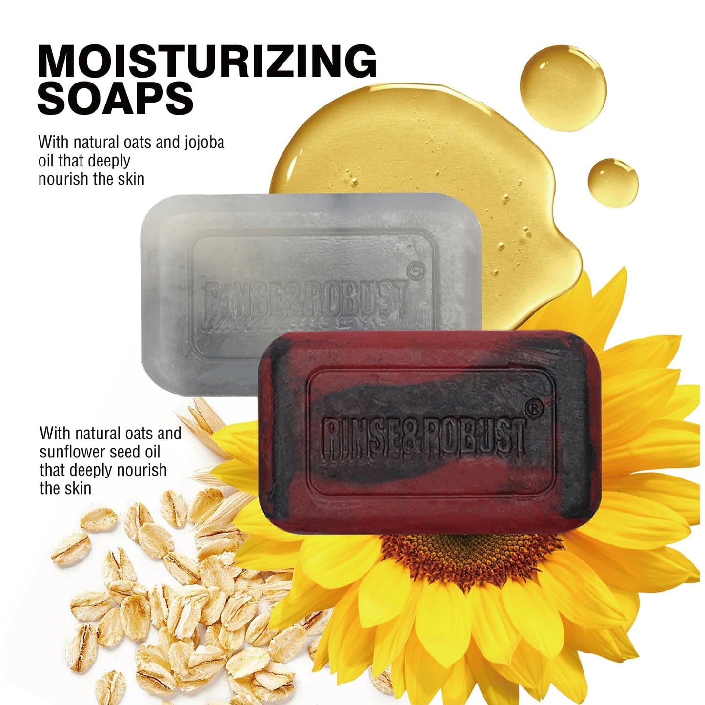 Rinse & Robust Bar Soap for Men - 4Pcs Exfoliating & Moisturizing 4-in-1 Cleansing Bar Set for Face, Body, Hands & Shave | All Skin Types | Luxury Beauty & Personal Care Rinse & Robust