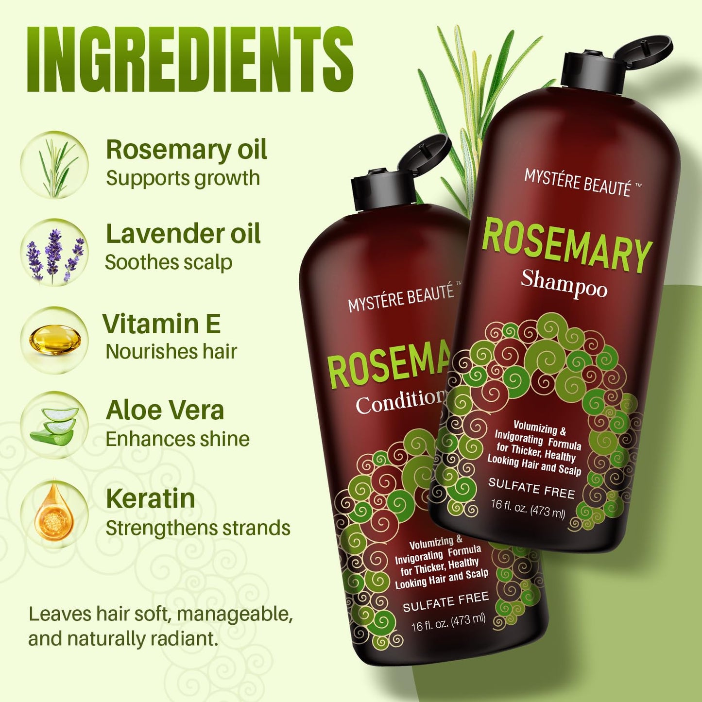Rosemary Shampoo and Conditioner for Hair Growth, Sulfate Free Organic Rosemary Oil Shampoo De Romero Para Crecimiento, Promotes Hair Growth & Scalp Beauty & Personal Care MYSTÉRE BEAUTÉ