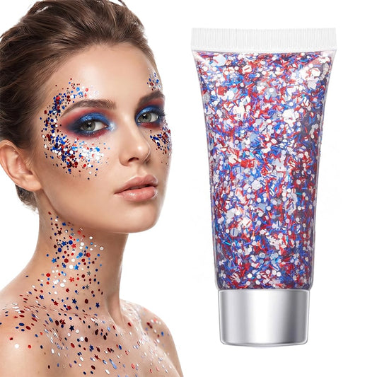 Red White Blue Hair Glitter Stick, 2026 New Patriotic USA Flag Star Chunky Face Body Outfits Sparkle Patriotic Pride Glitter for Soccer President's Beauty & Personal Care SundownAura