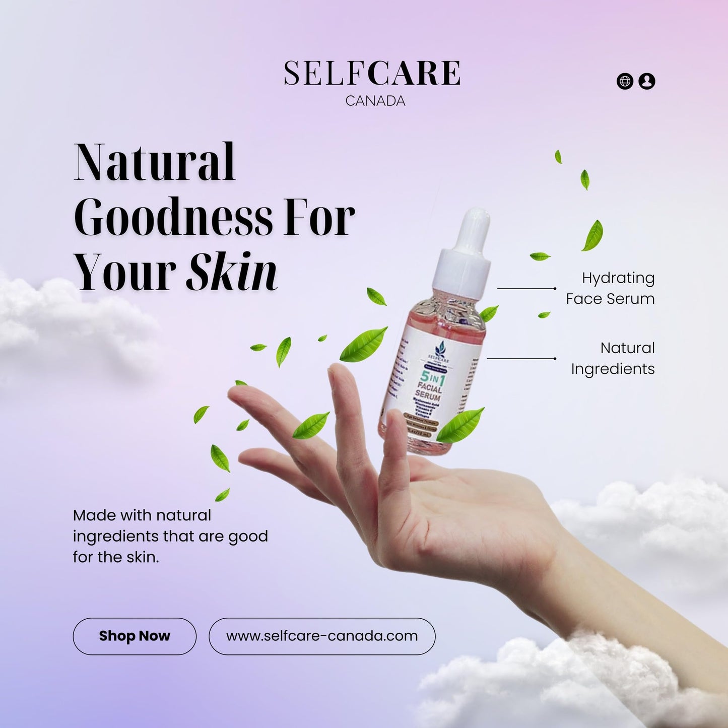 Selfcare Canada 5 in 1 Facial Serum with Hyaluronic Acid, Niacinamide, Vitamin C, Vitamin E, Collagen, 1 fl oz Beauty & Personal Care SELFCARE Canada