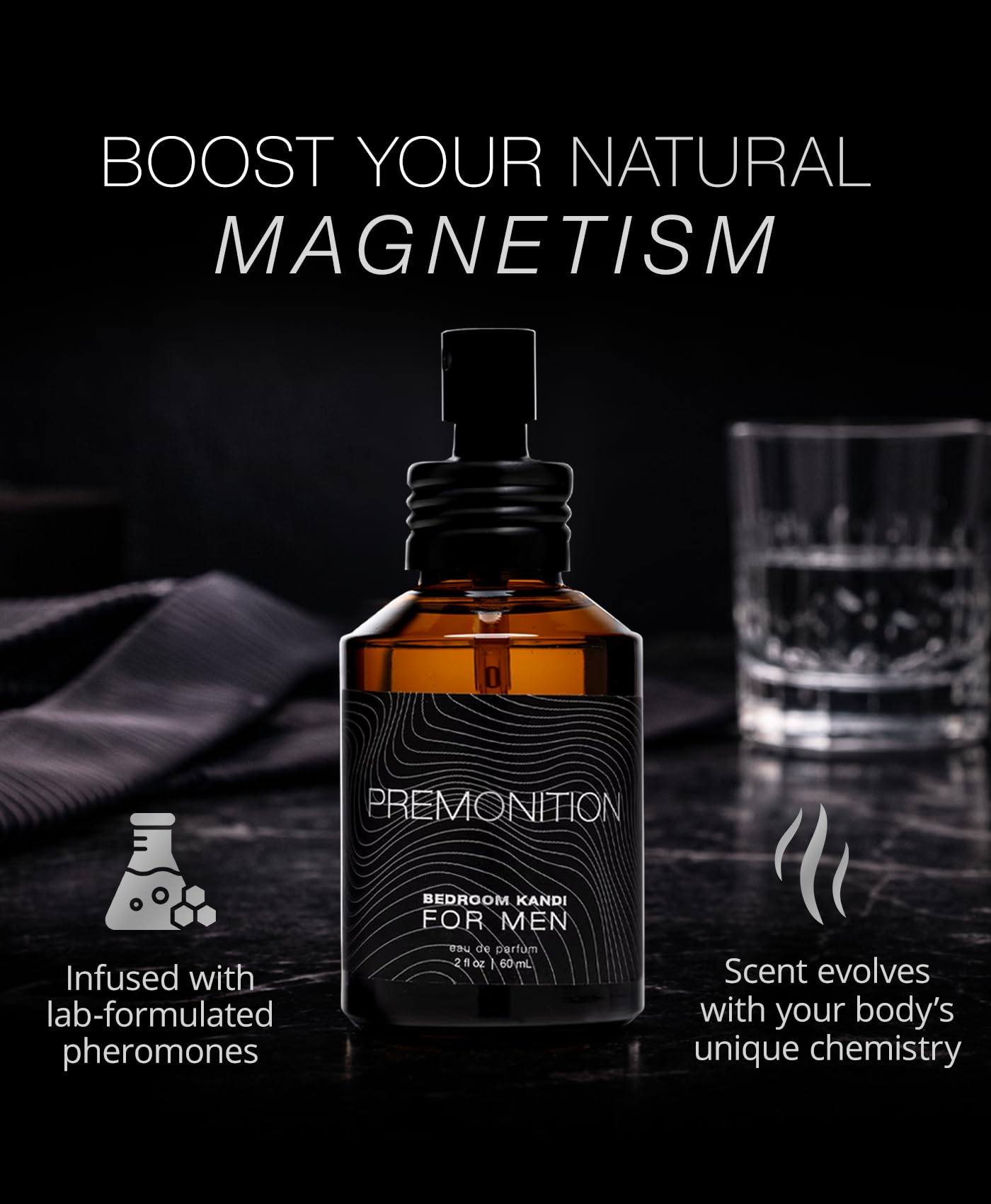 Bedroom Kandi for Men Premonition Pheromone-Enhanced Eau de Parfum Spray 2 oz (60 ml) - Citrus, Neroli & Cedarwood Fragrance - Long-Lasting Cologne Beauty & Personal Care Kandi