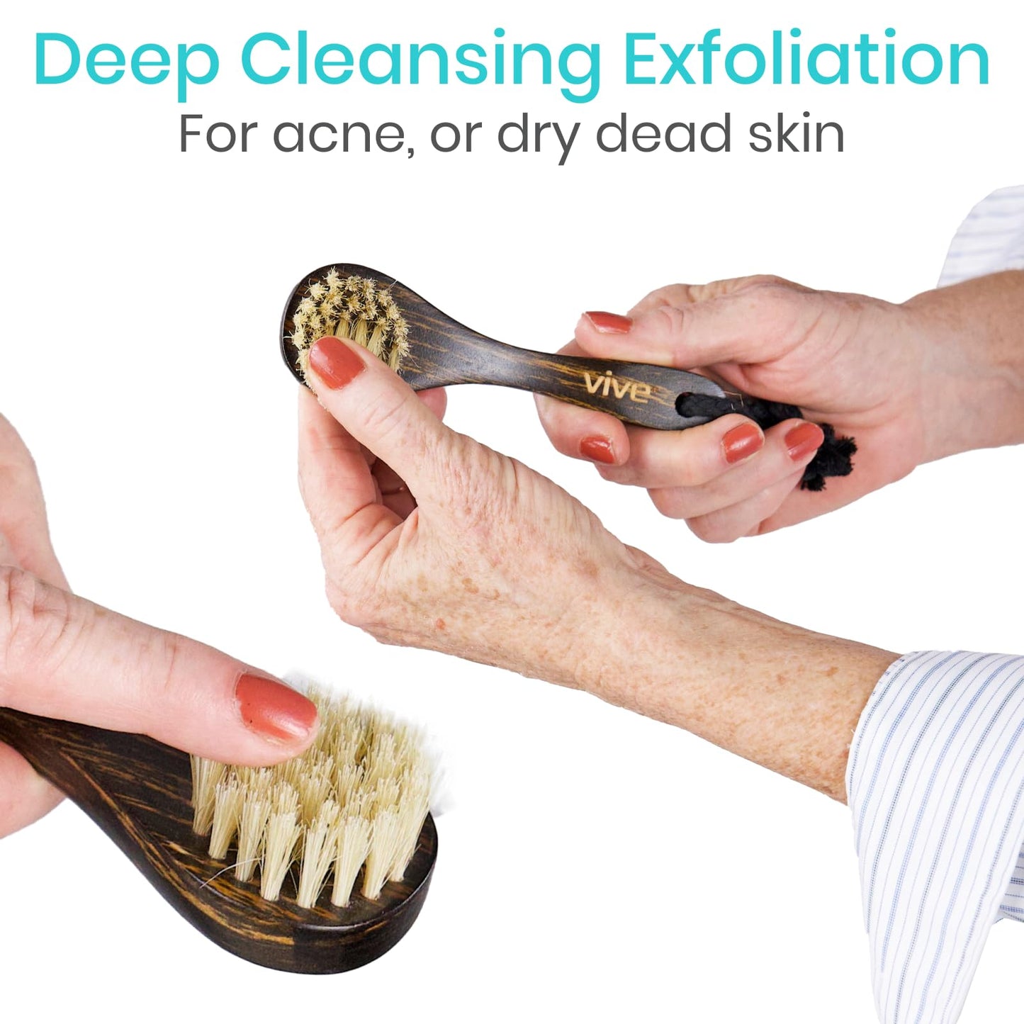 Vive Dry Brush Set for Lymphatic Drainage (3 Pieces) - Brushing Scrubber for Exfoliating, Body Cellulite and Skin Massage - 100% Natural Boar Hair Beauty & Personal Care Vive