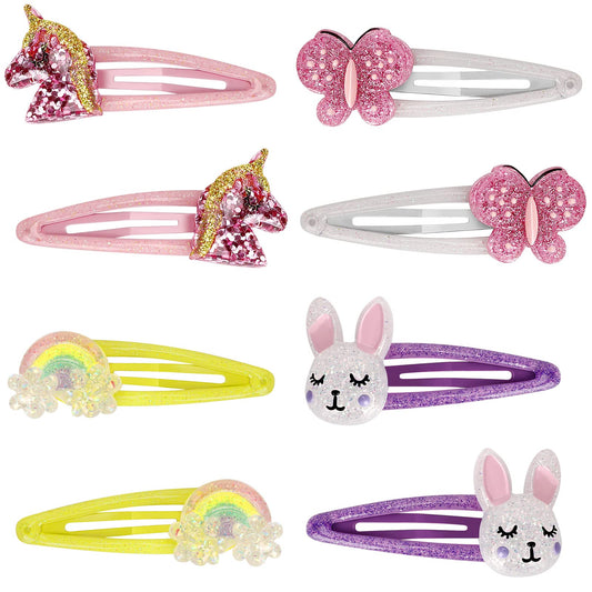 Butterfly Snap Hair Clips Rainbow No Slip Girls Sparkly Unicorn Hair Accessories Toddlers Kids Hair Clips Colorful Rabbit Barrette for Party Birthday Beauty & Personal Care Wingchold