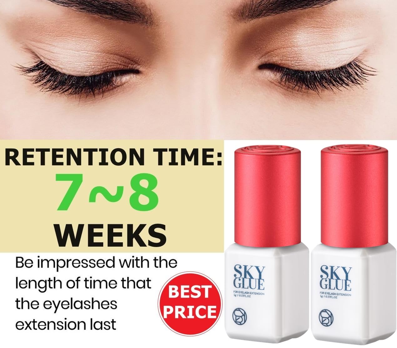 2 Bottles Sky Glue S+ for Eyelash Extension 5ml - Powerful Strong Professional Black Bonding Adhesive for Lash Extensions / 1-2s Fast Drying / 6-8 Beauty & Personal Care TUBeauty