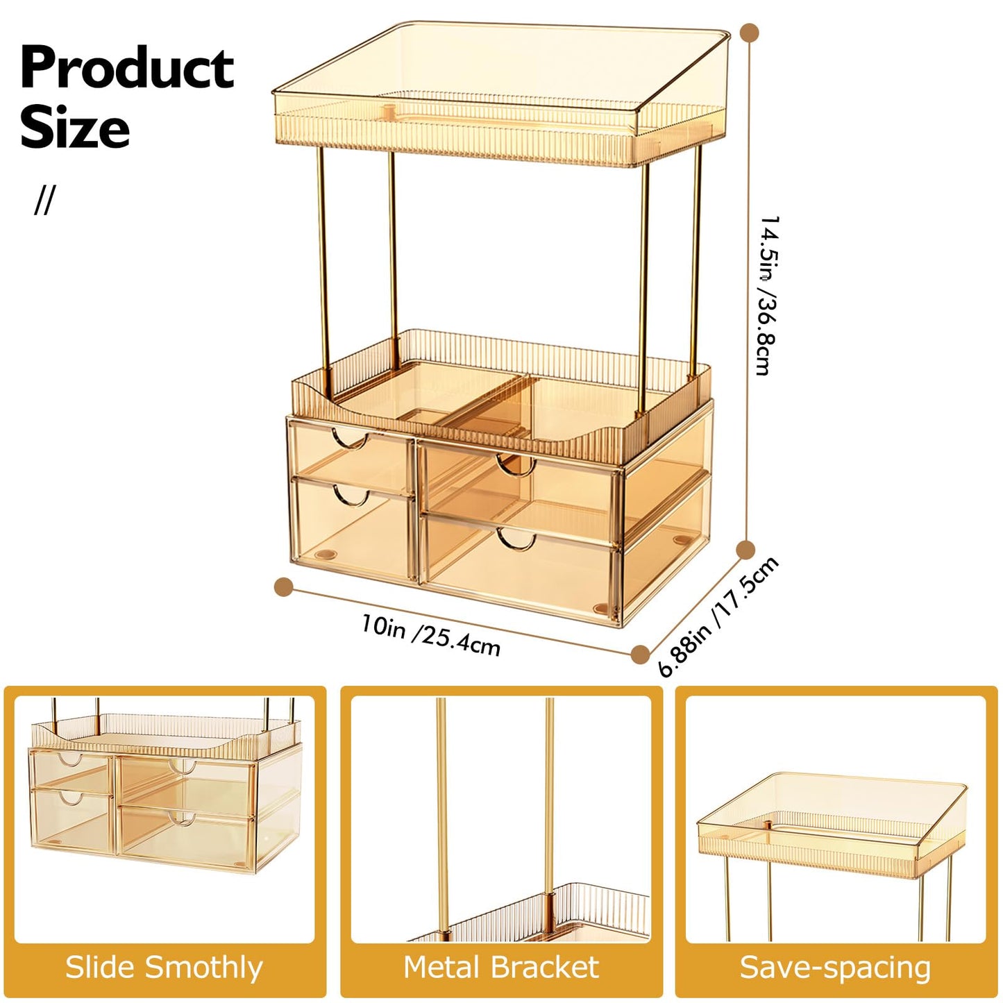 SNSLXH 4 Drawers Makeup Organizer - 4 Tier Makeup Storage, Cosmetics Organiser, Ideal for Cosmetic, 4 Dividers with Drawers for Countertop, Bathroom Beauty and Personal Care SNSLXH