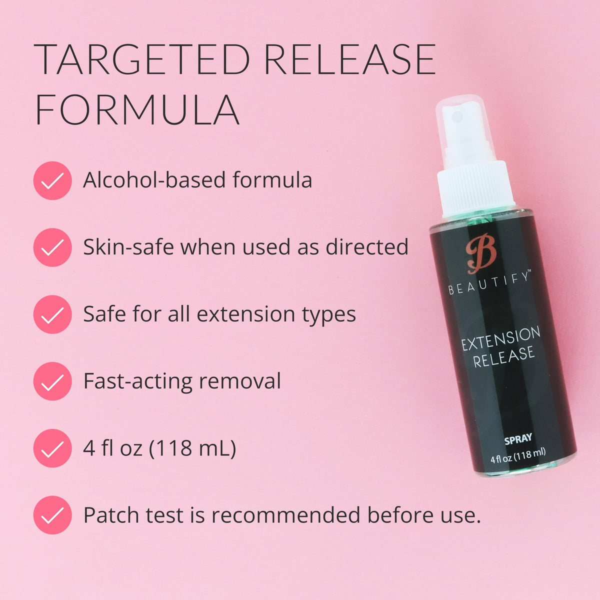 Beautify Extension Release Remover Spray 4 fl oz, Alcohol Based Formula for Hair Extension Removal, Skin Safe Fast Acting Bond Release, Evaporates