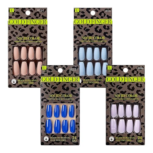 GoldFinger Press On Nails Full Cover Nails Glue On Nails Manicure Long Fake Nails with Glue (4 PACK) Beauty & Personal Care Goldfinger