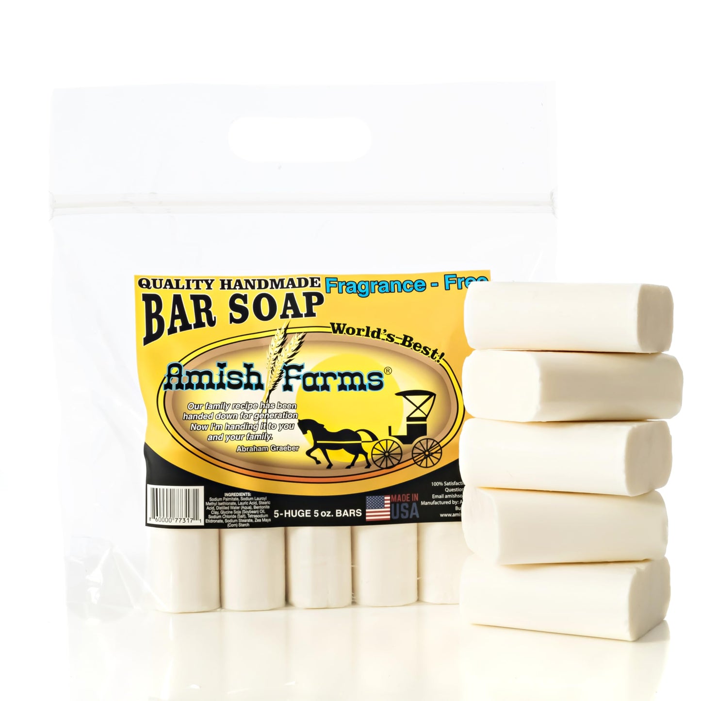 Amish Farms Fragrance-Free Bar Soap Bar w/All Natural Bentonite Clay | Made in USA, Vegan Moisturizing for Sensitive Skin | Women & Mens Face & Body Beauty & Personal Care Amish Farms
