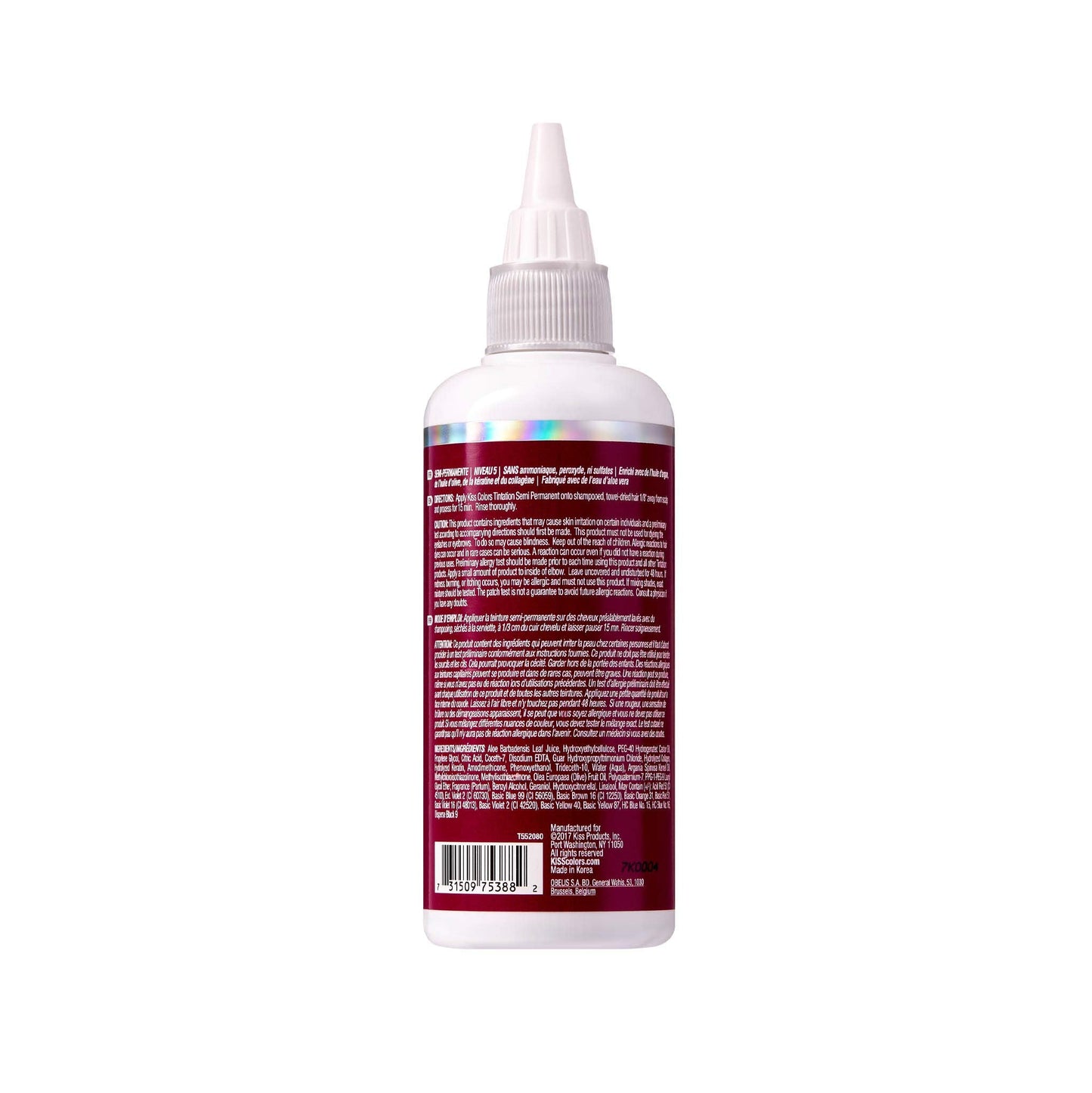Red by Kiss Tintation Semi-Permanent Hair Color, Aloe Vera Water Based, Argan Oil, Olive Oil, Collagen & Keratin, Long-Lasting Color Dye (Red Velvet Beauty & Personal Care Red by Kiss