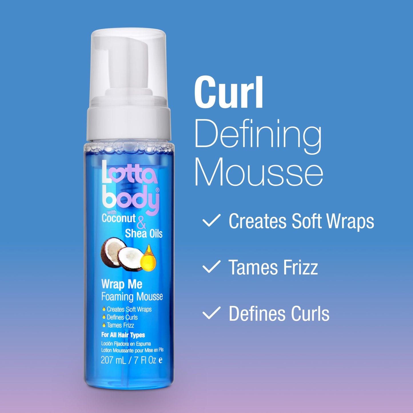 Lottabody Coconut Oil and Shea Wrap Me Foaming Curl Mousse , Creates Soft Wraps, Hair Mousse for Curly Hair, Defines Curls, Anti Frizz, 7 Fl Oz Beauty & Personal Care Lottabody