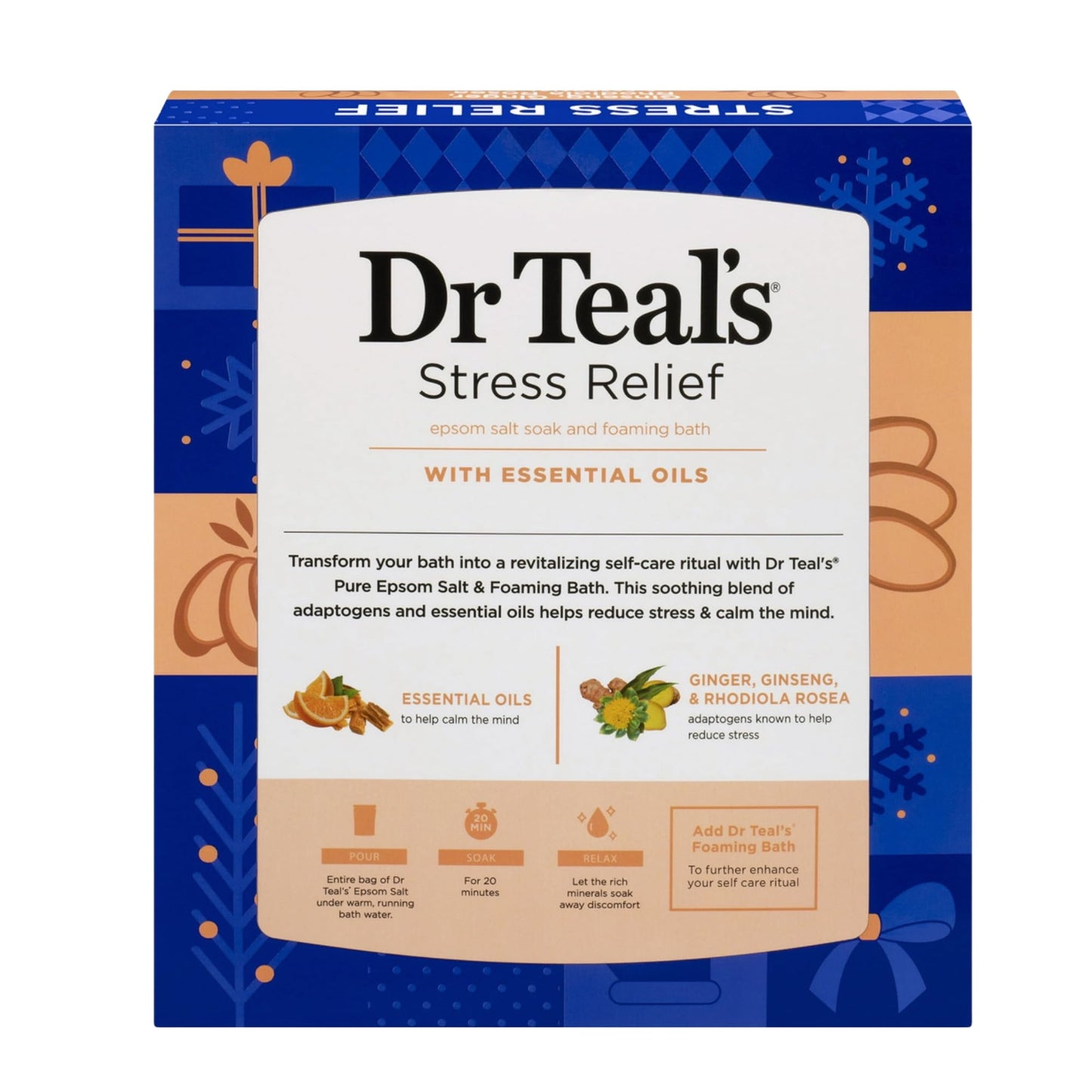 Dr Teal's Holiday Limited Edition Bath Gift Set - Epsom Salt Soak and Foaming Liquid, 14 oz Salt, 3 fl oz Bath (Citrus) Beauty and Personal Care Dr Teal's