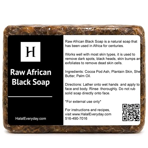 HalalEveryDay - Raw African Black Soap from Ghana, Black Soap with Shea Butter, Black African Soap for Nourished Skin, Natural African Black Soap Bar Beauty & Personal Care HalalEveryDay