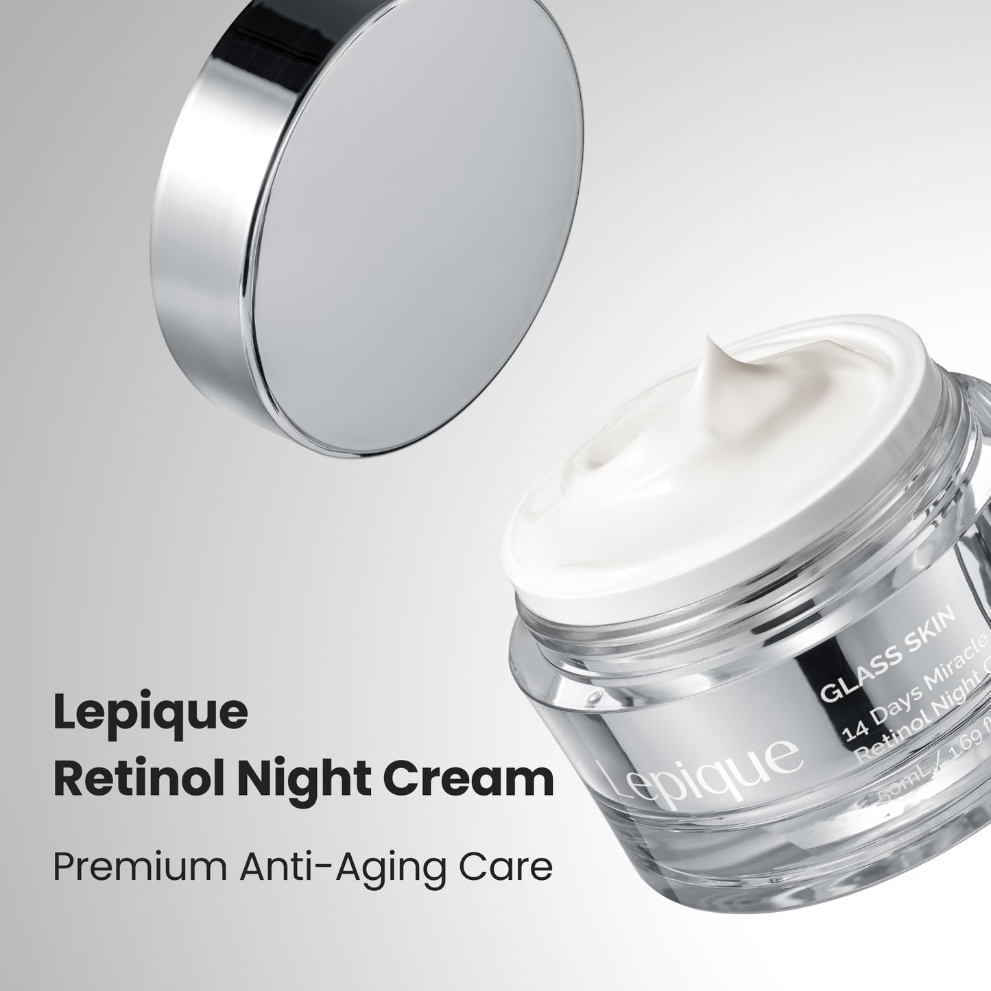 Lepique GLASS SKIN 14Days Miracle Retinol Night Cream 1.69oz - Korean Skincare Retinol Serum for Face and Neck - Collagen, Centella - Anti aging Skin Beauty and Personal Care Lepique