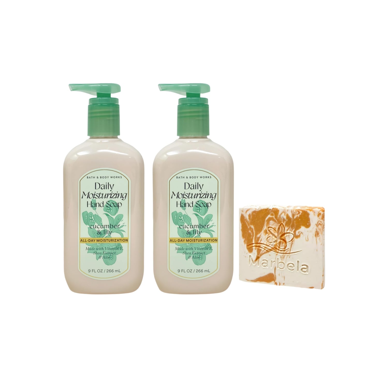 Bath & Body Works Cucumber & Lily 2 Daily Moisturizing Hand Soaps with a Peach Gardenia Sample Soap Beauty & Personal Care Bath & Body Works