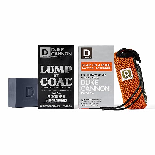 Duke Cannon Scrubber Bundle - Tactical Soap Pouch Holder & Lump of Coal Soap Bar (Bergamot & Black Pepper Scent), Grooming Essentials for Men (2 Piece Beauty & Personal Care Duke Cannon Supply Co.