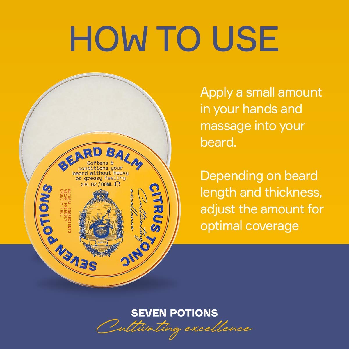 SEVEN POTIONS Beard Balm for Men - Conditioning Softener to Nourish Skin, Facial Hair, and Stop Beard Itch - All-Natural, Vegan, Cruelty Free - Citrus Beauty & Personal Care SEVEN POTIONS