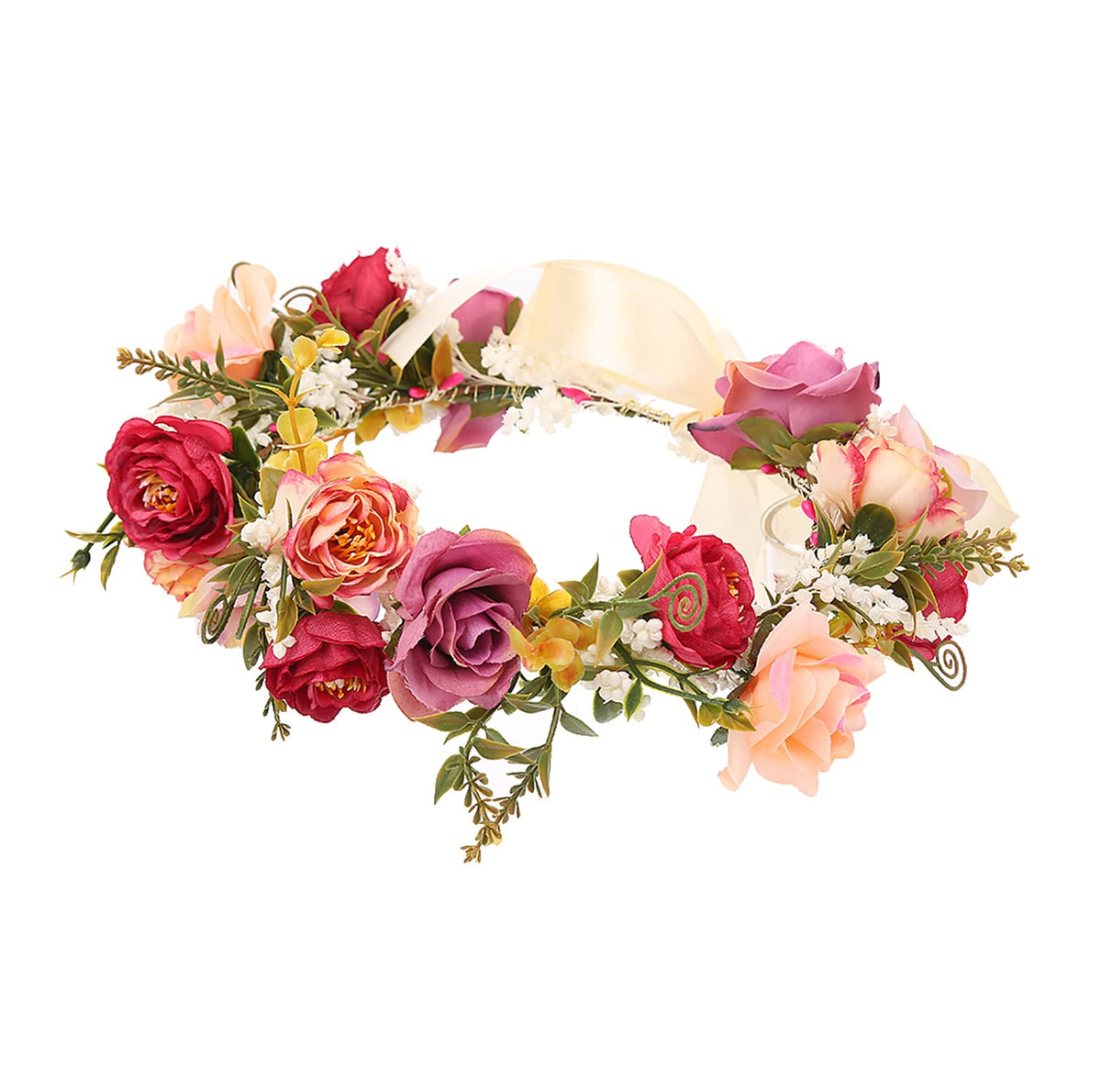 LLinfflr Rose Flower Crown Bridal Floral Headband Hair Wreath Headpiece Halo
