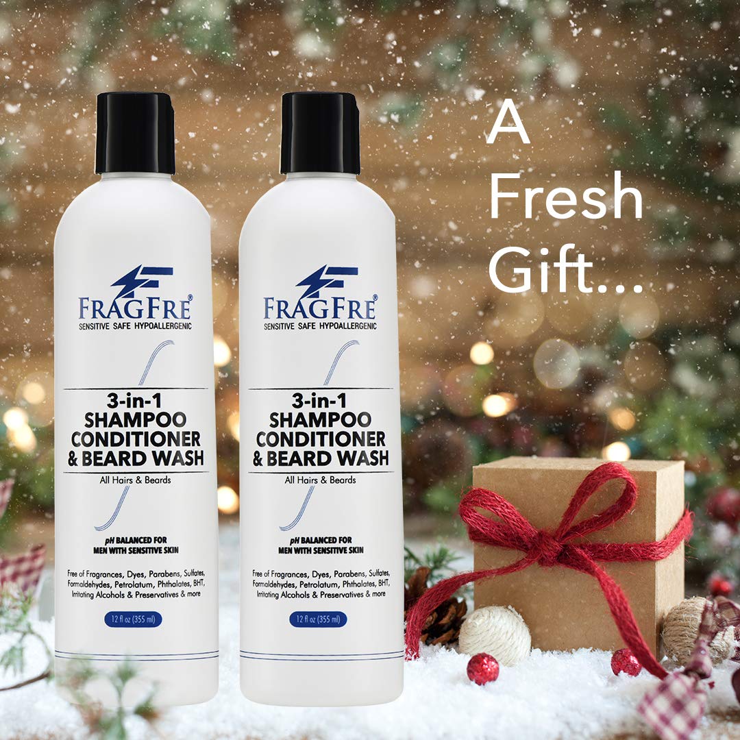 FRAGFRE Shampoo Conditioner and Beard Wash for Men, 12 oz - Unscented, Sensitive Skin, 3 in 1 Hair and Beard Cleansing and Conditioning, Grooming Beauty & Personal Care FRAGFRE