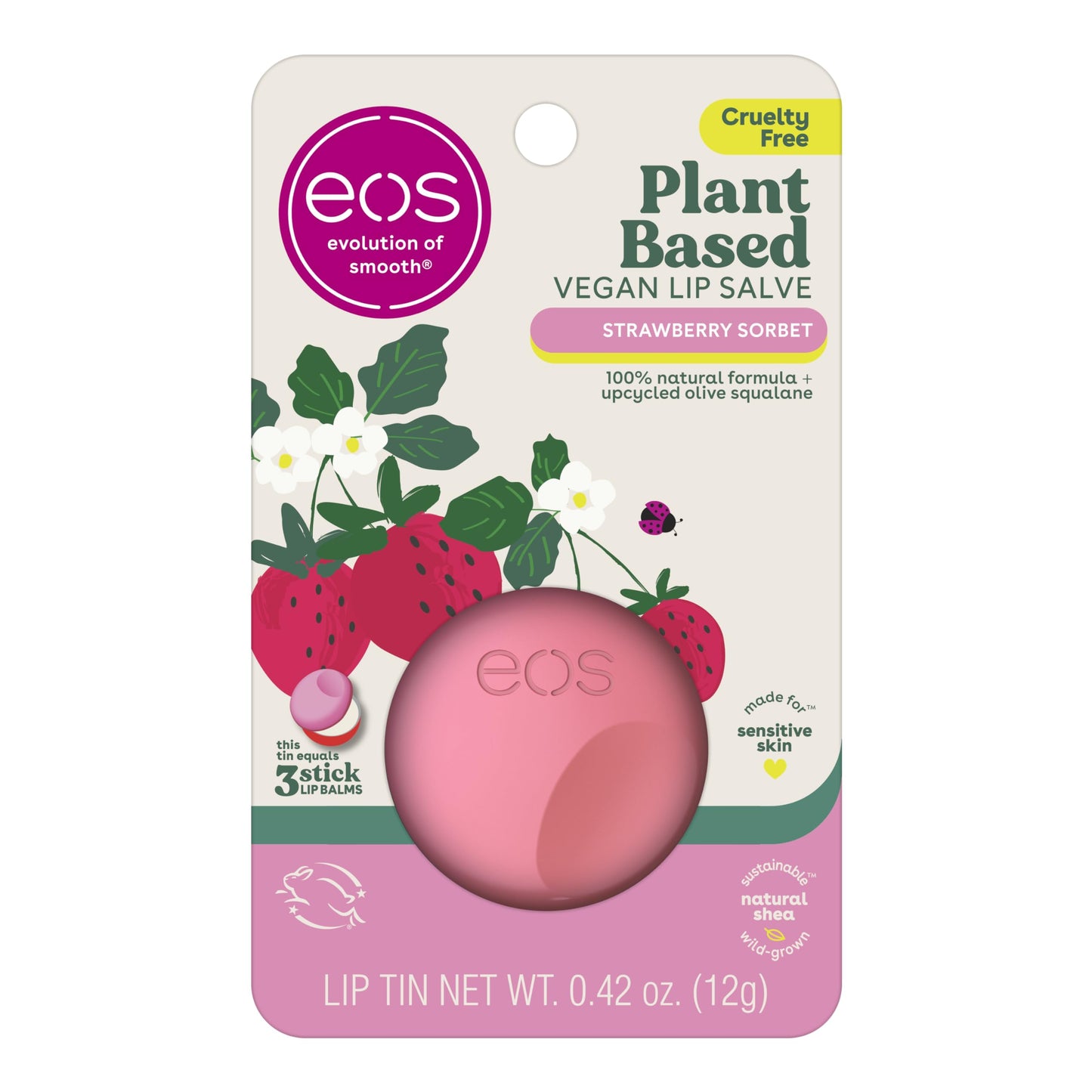 eos Plant-Based Vegan Lip Salve - Strawberry Sorbet, 100% Natural Formula, Made with Upcycled Olive Squalane, Cruelty-Free Lip Balm, 0.42 oz Beauty and Personal Care eos