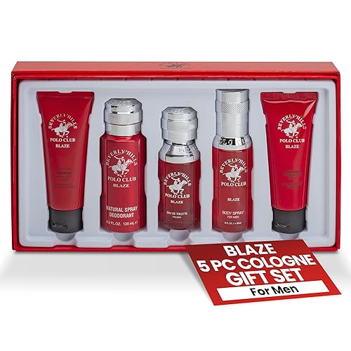 Beverly Hills Polo Club Blaze Men's 5-Piece Luxury Cologne Gift Set - Long-Lasting Spicy Woodsy Fresh Eau de Toilette Fragrance Collection for Him Beauty & Personal Care Beverly Hills Polo Club